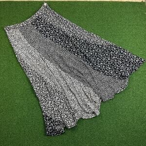 Liz Claiborne Lizwear Black White Floral Whimsical Flare Maxi Skirt Sz 12